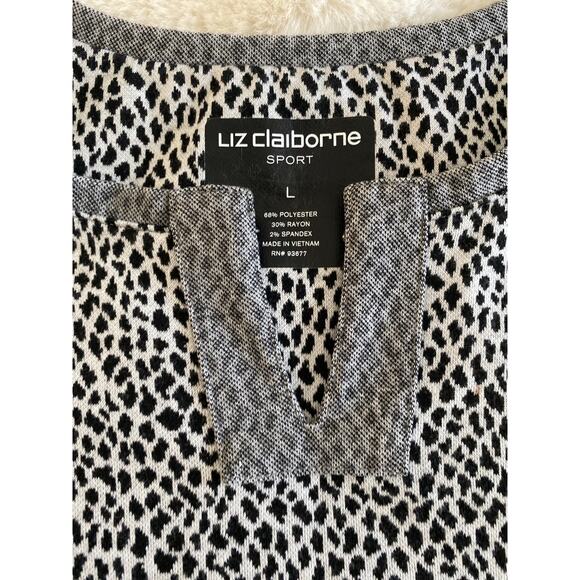 Liz Claiborne Sport Black White Animal Print V-Nitch Pullover Sweatshirt Sz L‎ - Picture 5 of 8
